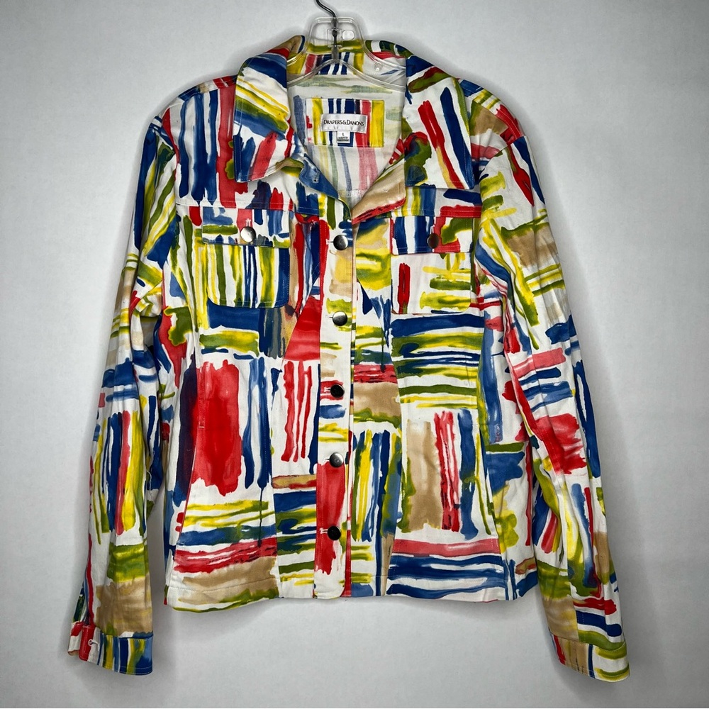 Drapers & Damon's Watercolor Jacket Women's L Casual Colorful‎ Blue Red Yellow
